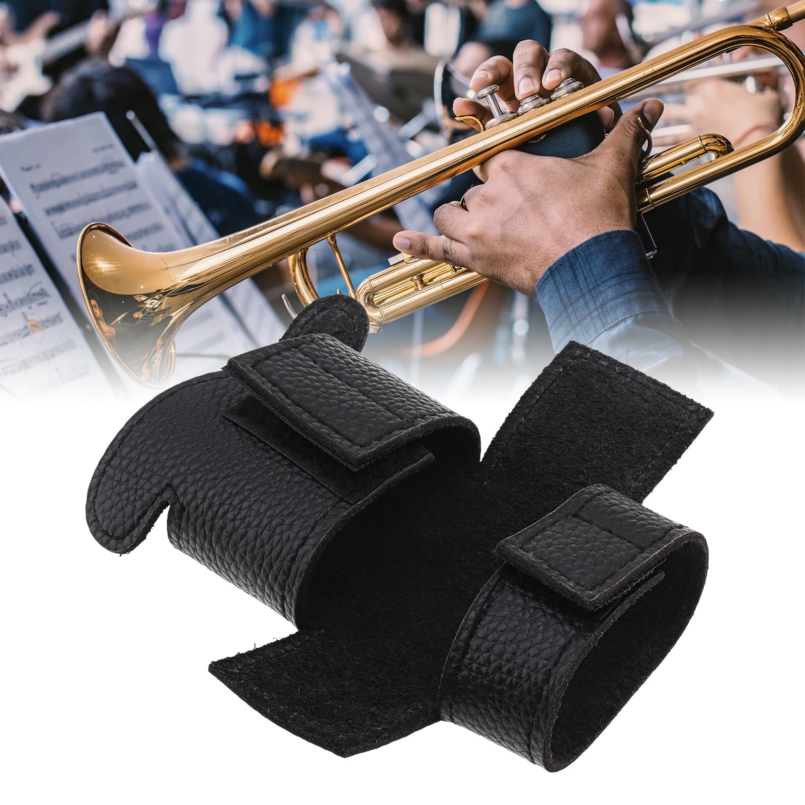 MuzcYM Cowhide Genuine Leather Black Trumpet Hand Pad Protective Cover for Prevent Sweat Erosion