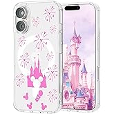 OCTT Magnetic Case Designed for iPhone 16 Plus 6.7 Inch, Compatible with MagSafe｜Cute Pink Castle Patterns｜Wireless｜Anti-Yellowing｜Shockproof｜Protective Slim Clear Cover for Women Girl