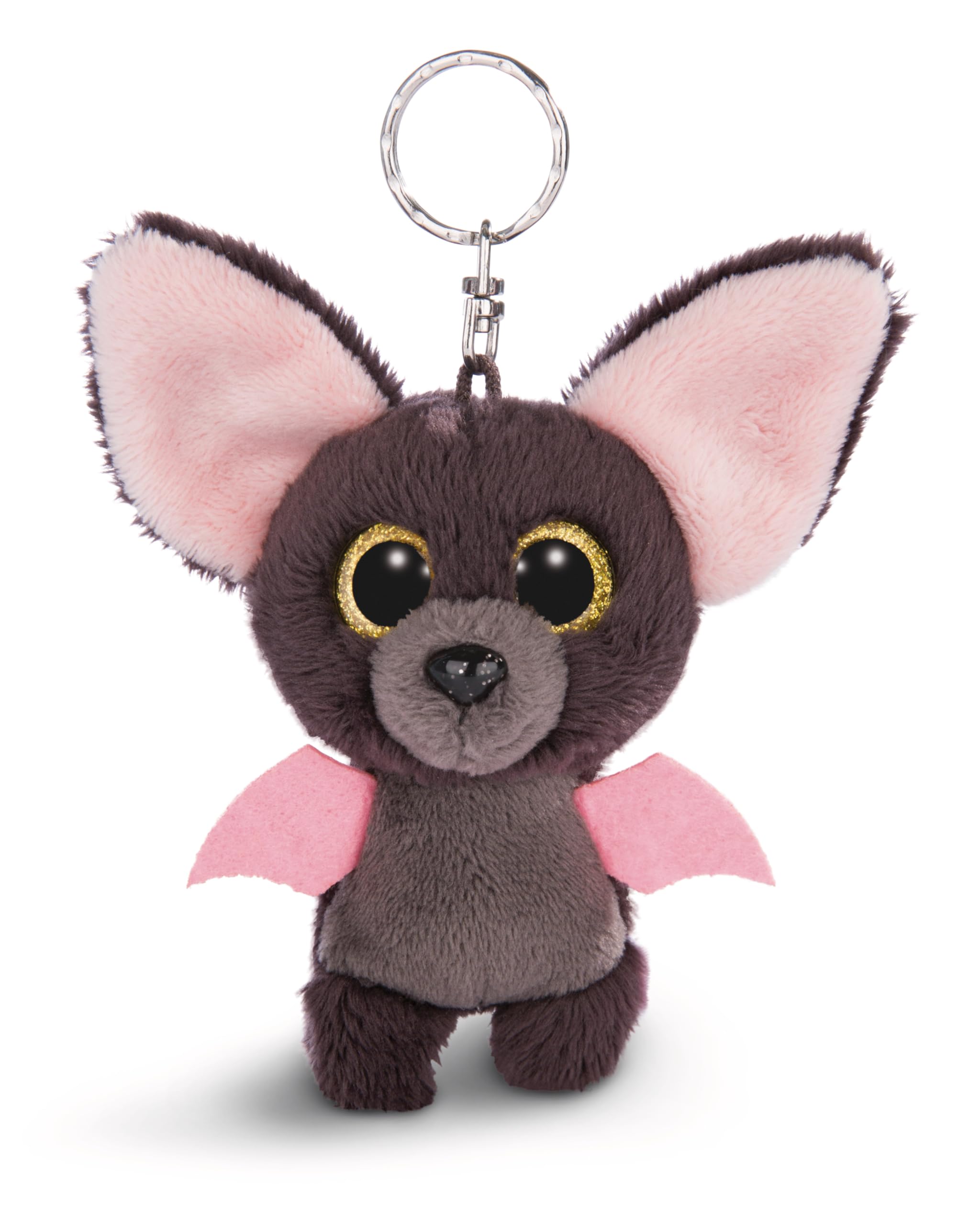 Nici Glubschis Baako Bat 9 Cm with Large Glitter Eyes, Plush Toy with Key Ring 45540 Keyring 9cm, Animal Print, Grey/Pink, One Size — image 1