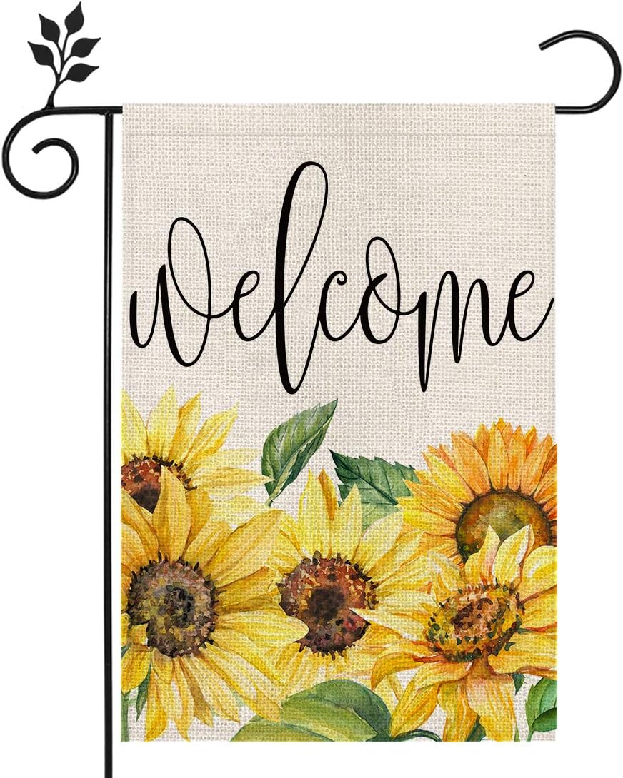 CROWNED BEAUTY Summer Floral Sunflower Welcome Garden Flag 12×18 Inch Double Sided Vertical Yard Outdoor Décor CF186-12