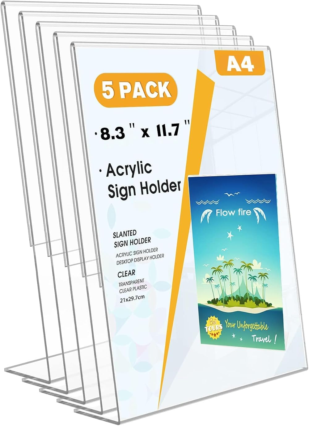 Flow fire A4 Acrylic Sign Holder 5 Pack L-Shape Perspex Menu Display Stand