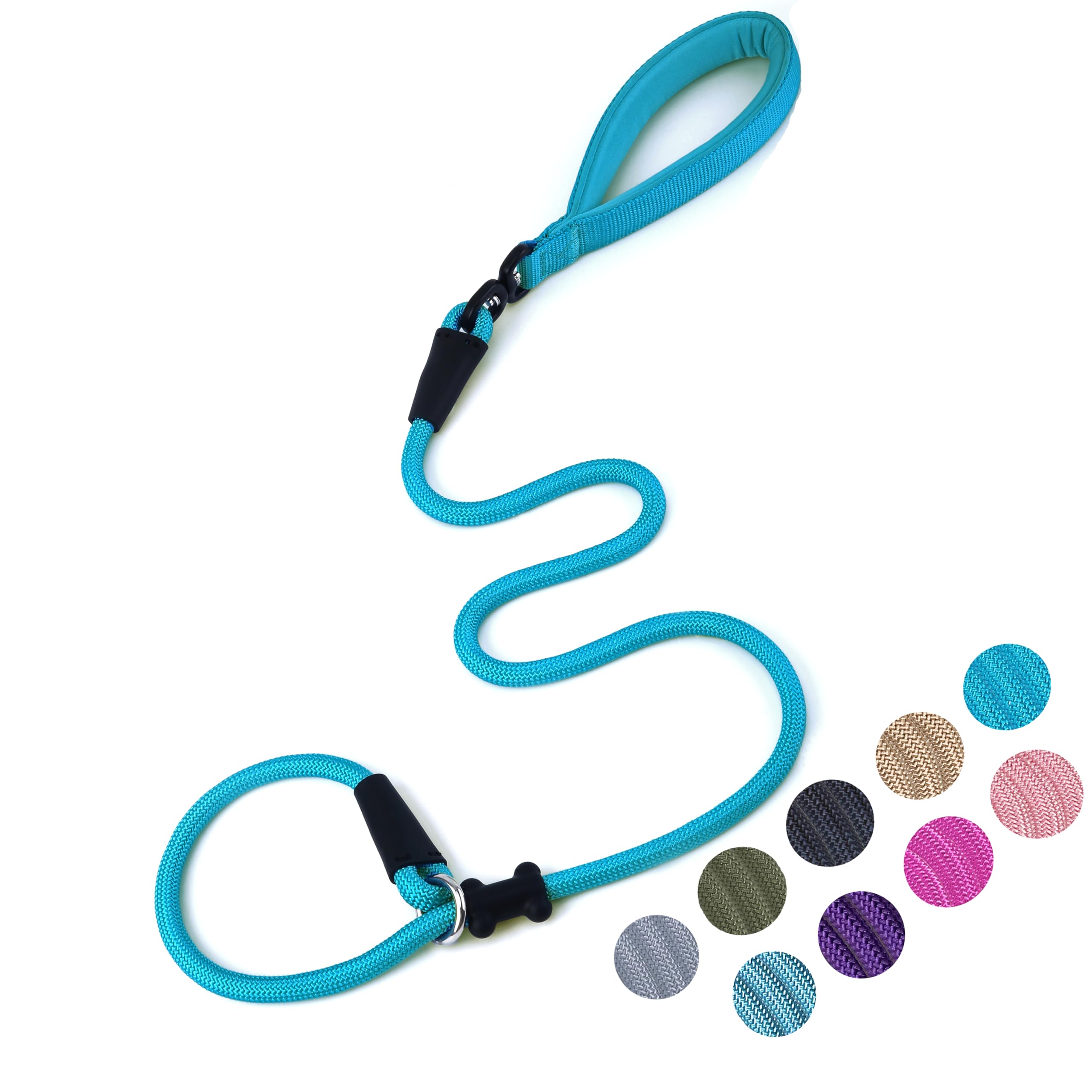 Slip Lead Dog Leash Strong Nylon Rope Leash with Comfortable Handles and Walking Training Lead for Small Medium Large Dogs (Blue, 1/2"×4ft)