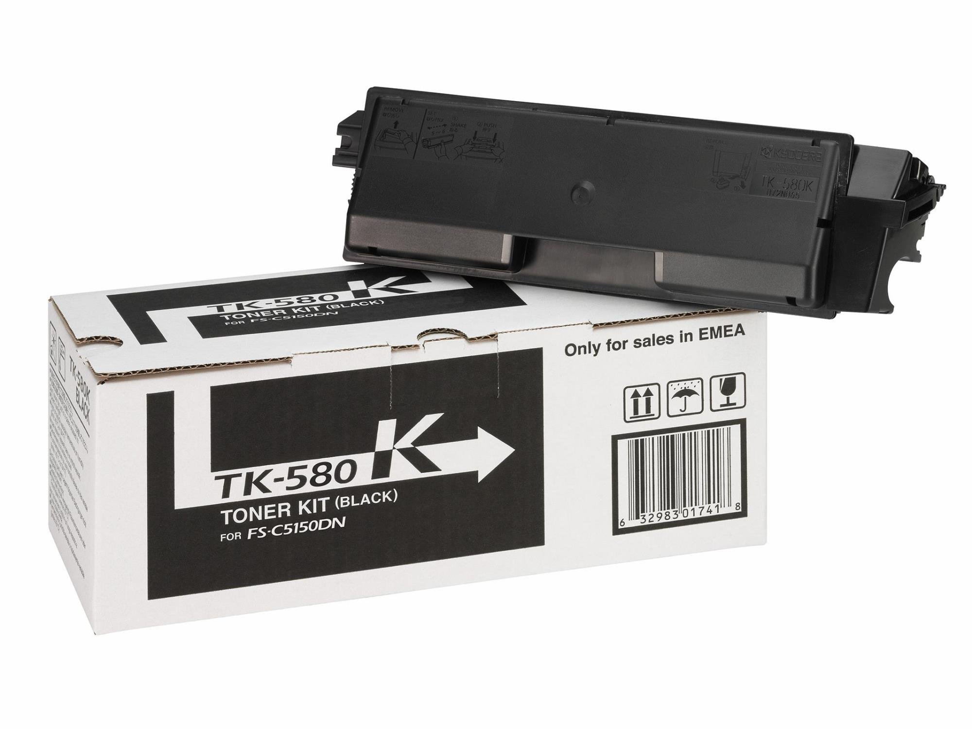 Kyocera Toner Cartridge TK-580 K - BLACK - 3.500 Pages Standard Capacity Genuine Premium Printer Toner - 1T02KV0NL0 - 0T2KVANL - for FS-C5100DN / FS-C5150DN / ECOSYS P6021cdn