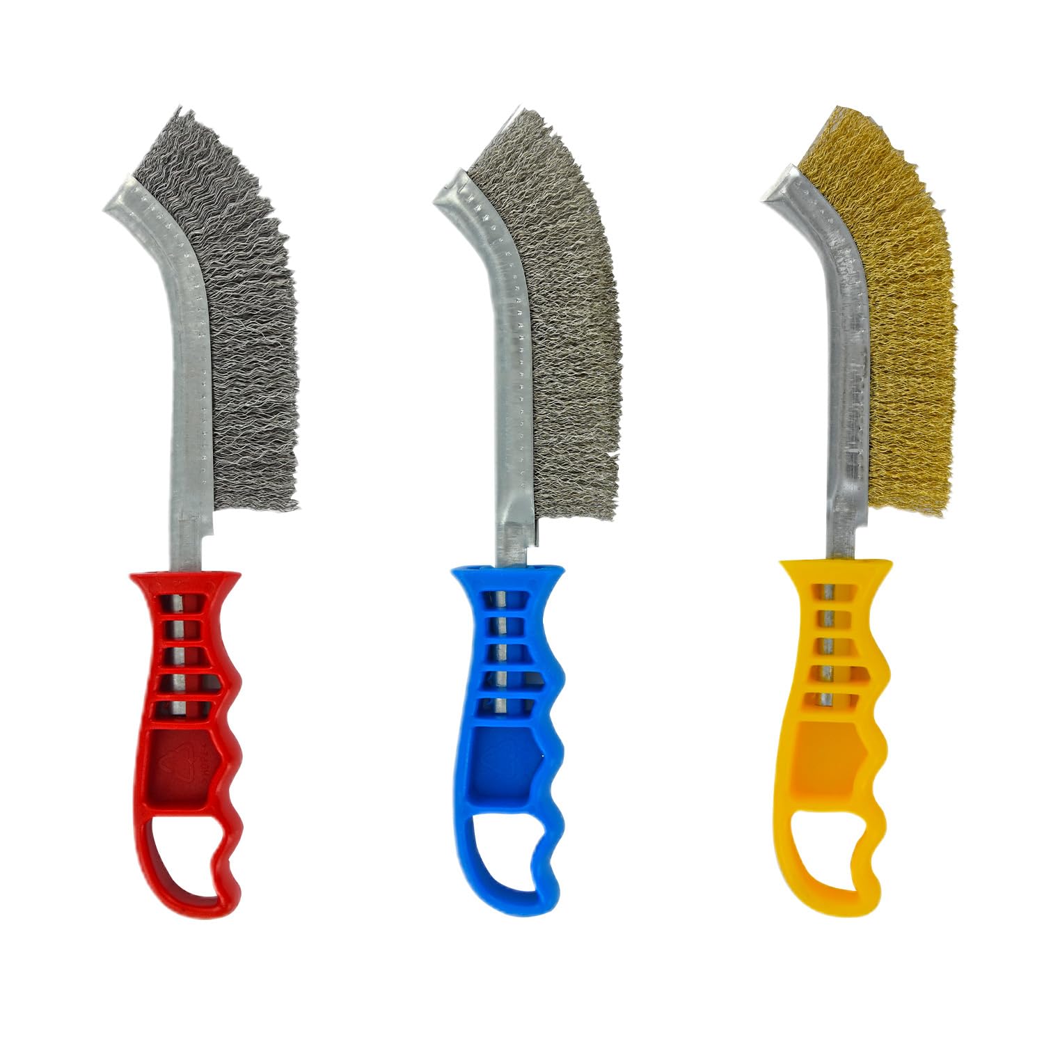 TIVOLY - Set of 3 Hand Brushes - Steel, Brass-plated and Stainless Steel Wire Brushes - Ergonomic Handles