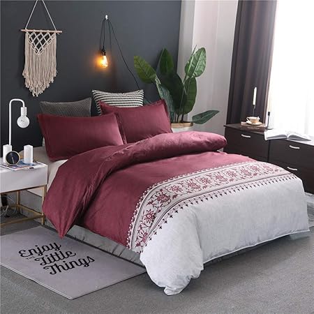 Bettwasche Set Bettbezug Und Kissenbezug Moderne Drucken Design Rot Blau Braun Grau Lila Reissverschluss Schliessung Microfaser Bettwasche Set Rot 200 X 200 Cm Amazon De Kuche Haushalt