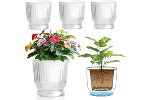 T4U 6 Inch Self Watering Pots for Indoor Plants, 4 Pack Self Watering Planter, Self Watering Pot with Reservoir, Clear Self Watering Pots for Indoor Plants, African Violets (4 Pack, 6", Clear)