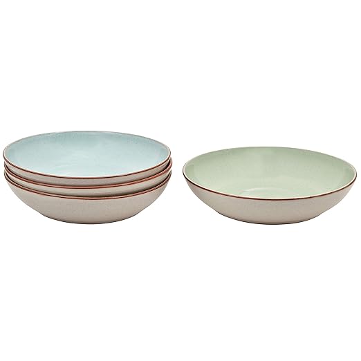 Denby Always Entertaining Deli 4 Piece Pasta Bowl Set, Stone, Blue/Pink