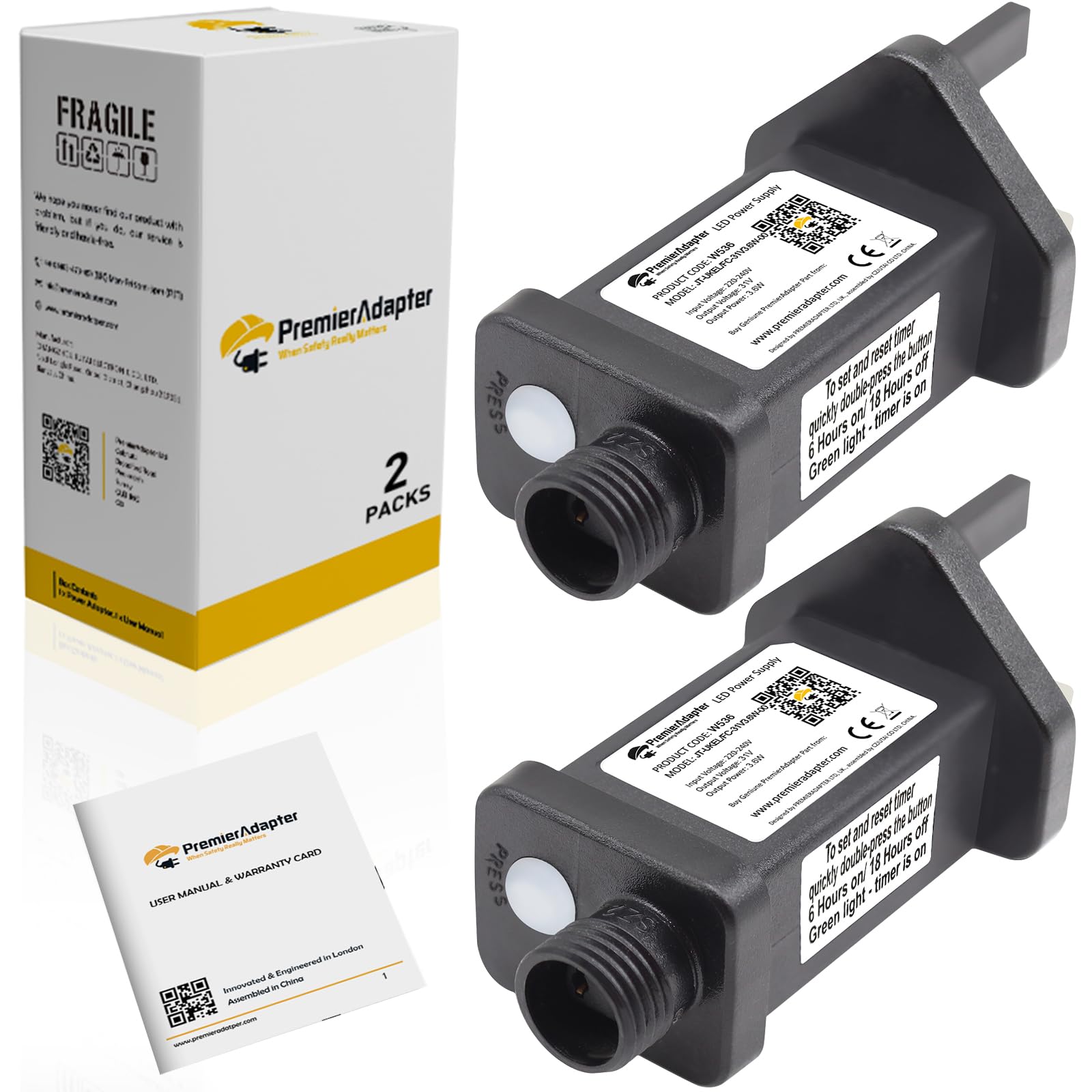 Pack of 2 Premium 31V 3.6W Transformer for CZJUTAI JT-EL/FC31V3.6W with 8 Modes, Memory & 6 Hour Timer - Enhance Your Christmas Lighting Display (3.6W-2Pcs)