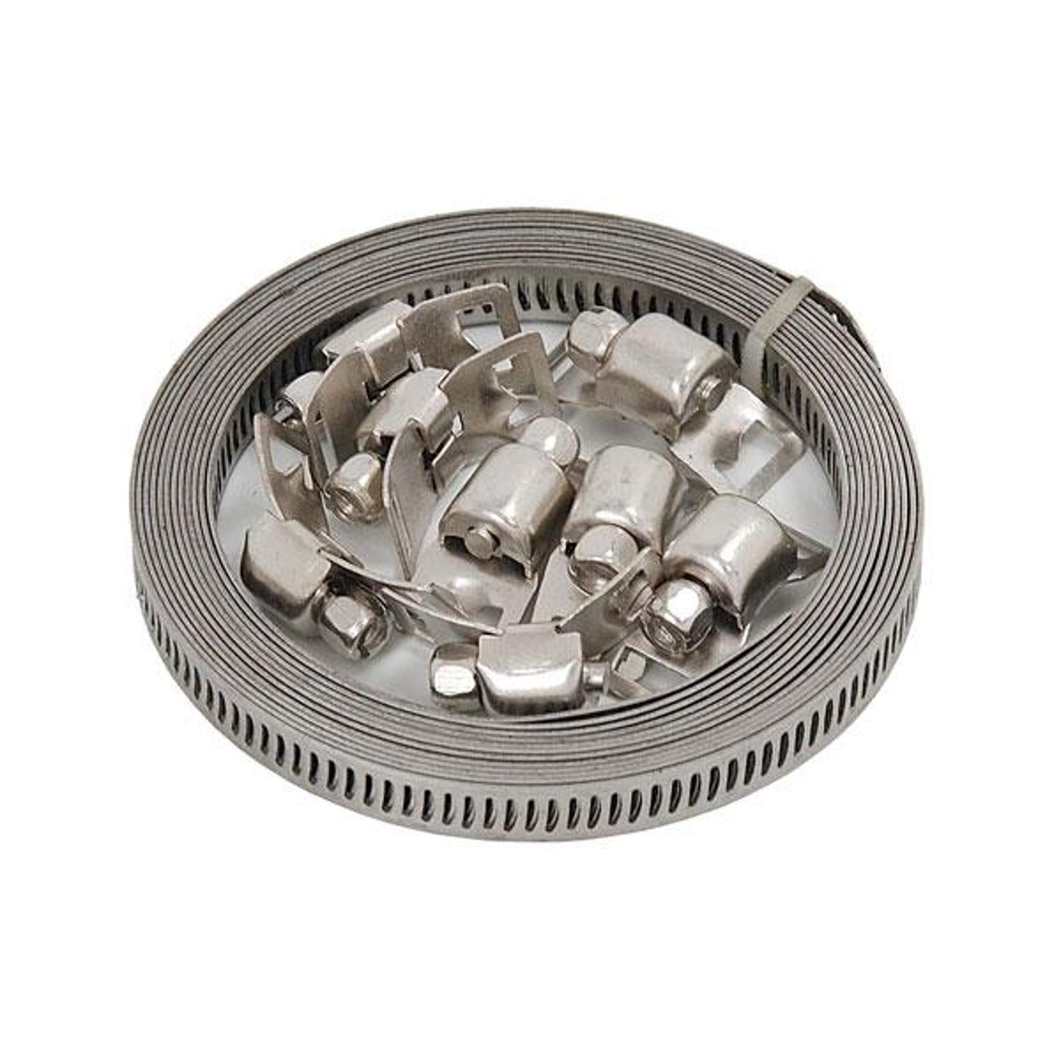 Neilsen CT1691 Hose Clamp Kit - 3m Long x 8mm Wide, Metal Band Hose Clip Kit with 8 Tension Clips