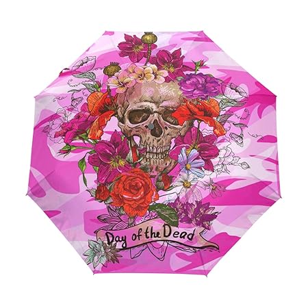 Hulahula Pink Skull Automatic Umbrella Auto Open Close Folding Windproof Foldable for Men Women Kids