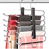 HUITEM Space Saving 6 Tier Pant Hangers, Anti-Slip, Stainless Steel, 2 Pack, Black