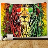 Simsant Rasta Rastafarian Tapestry Lion Head Bob Tapestry Wall Hanging Backdrop for Living Room Bedroom Dorm Psychedelic Decor (80