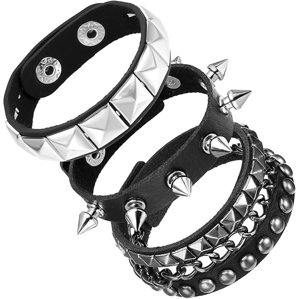 Amazon.com: taffeta alley Leather Studded Spike Bracelets 