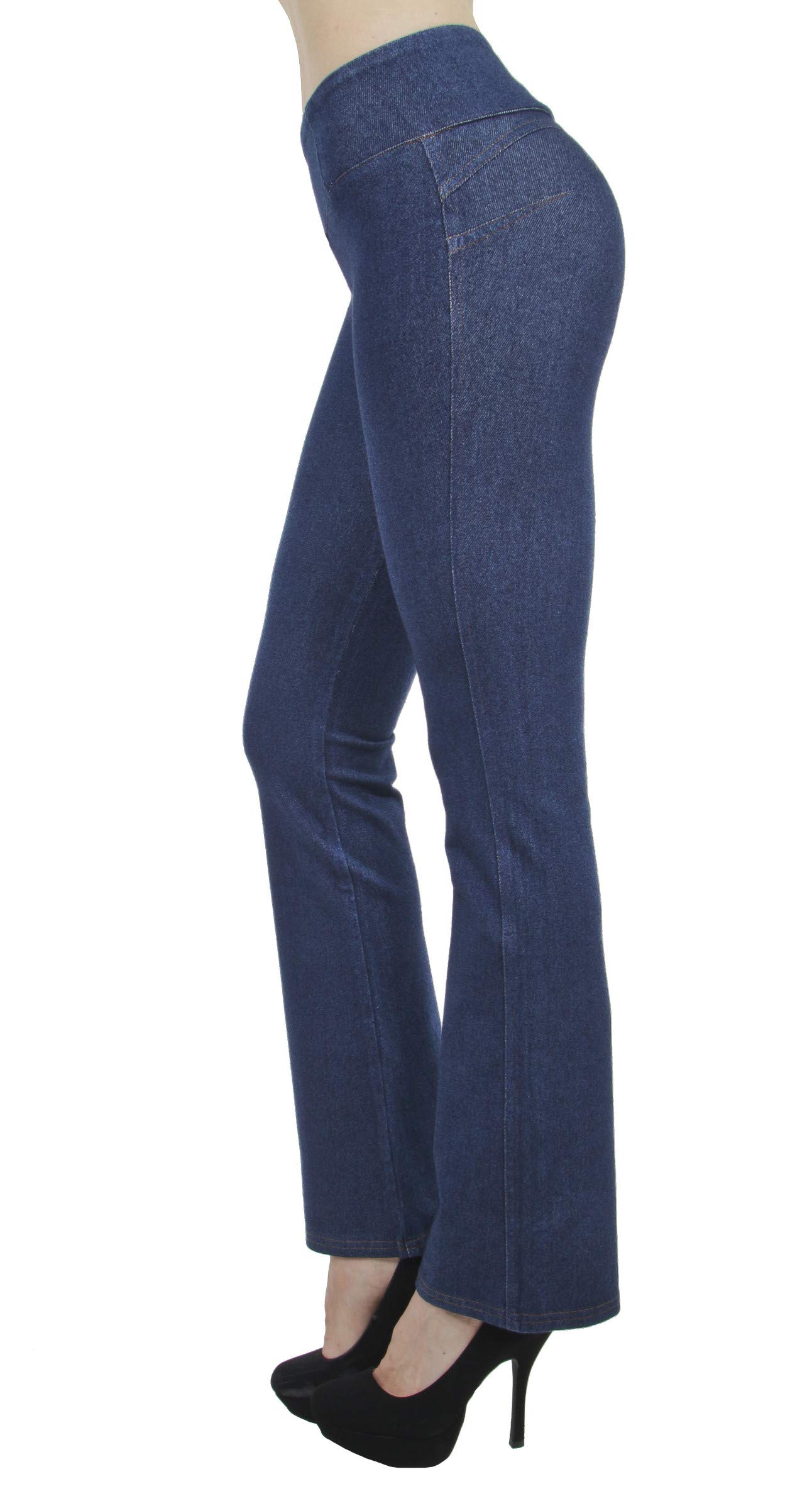 Shaping Pull On Butt Lift Push Up Yoga Pants Stretch Indigo Denim Flare Jeans