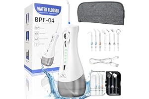 ULTAC Water Dental Flosser Teeth Pick with 7 Tips - 4 Modes Water Flossers for Teeth Portable and Rechargeable IPX7 Waterproof Cordless Oral Irrigator with 320ml Tank and Tips Box Travel Bag(White)