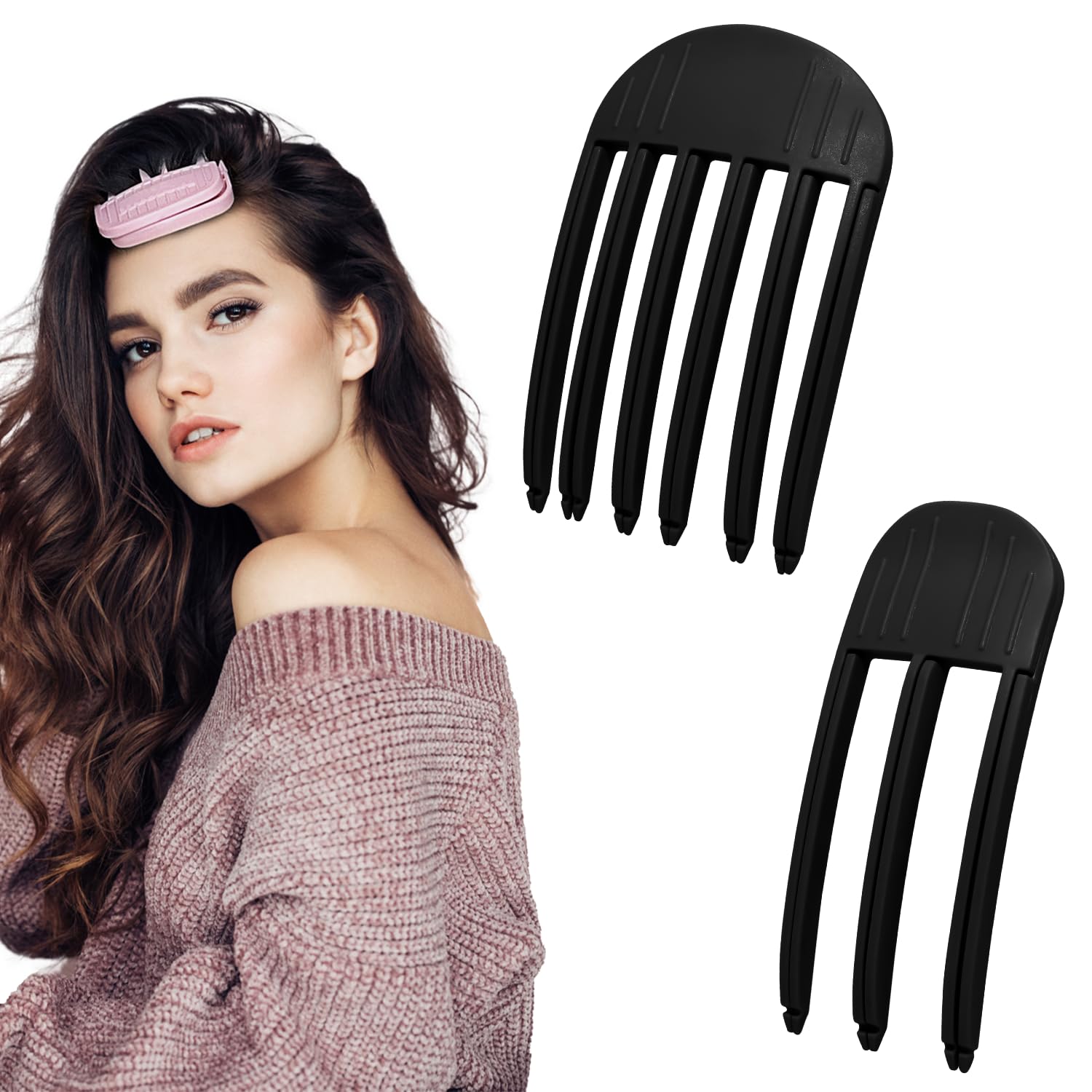 Photo 1 of 2 Pack Hair Volume Clips ?Volume Hair Clips for Fluffy Bangs, Easy High Crown Volumizing Hair Clips for Women?Root Clips for Curly Hair Volume Tool Natural Voluminous Look (2Black, normal)