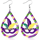 Mardi Gras Earrings Mardi Gras Outfit Shirts for Women Acrylic Carnival Dangle Earrings Jewelry Mardi Gras Accessories for Women