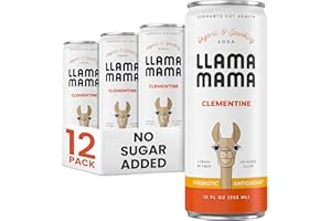 Llama Mama Clementine Organic Sparkling Prebiotic Soda • Gut & Immune Support • High Vitamin C, Antioxidants • NO Sugar • NO Artificial Sweeteners • NO Stevia • Vegan Plant Fiber • 12 Pack