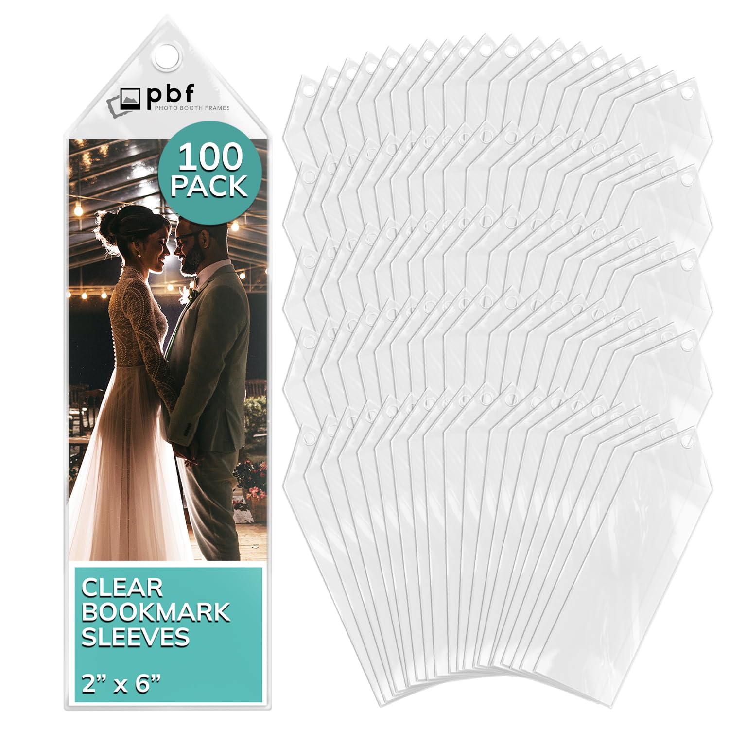 Photo Booth Frames - 100 Premium Vinyl Photo Booth Bookmark Sleeves 2 1/4 X 6 1/4 for Wedding 2x6 inch Photo Booth Sleeve