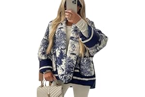 Eisctnd Women's Cropped Puffer Quilted Jacket Cardigan Floral Printed Lightweight Long Sleeve Short Padded Coats