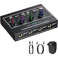 YGiTK 4 Channel Headphone Amplifier with RGB Light, Mono/Stereo Audio Splitter with Power Switch, Bass Amplifier, Guitar Amp,