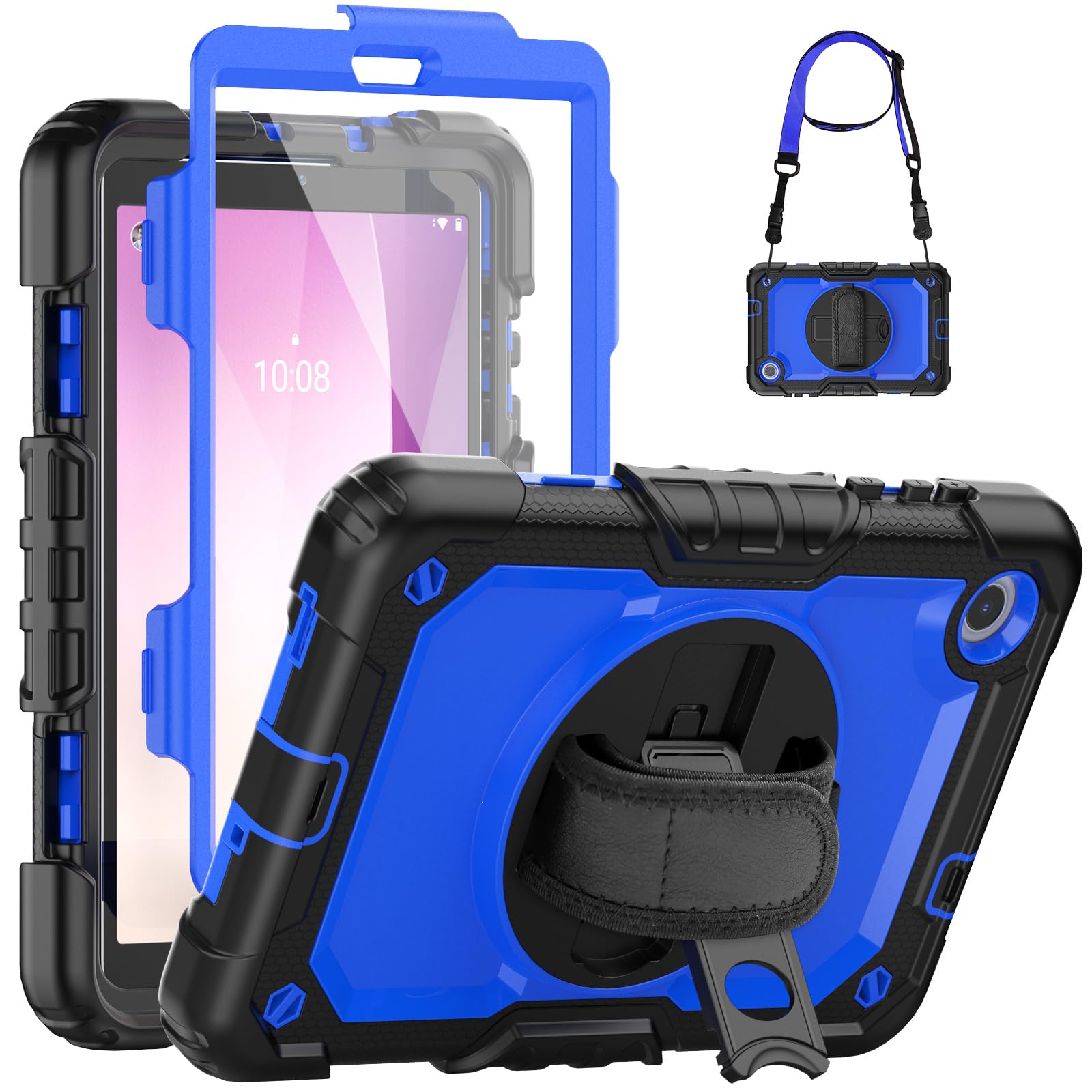 SEYMCY Case for Lenovo Tab M8 4th Gen 8 inch 2024/2023, Full-body Shockproof with Screen Protector, 360° Rotating Hand Strap & Stand, Carrying Strap for Lenovo M8 4th Tablet, Blue