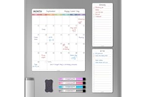 ALEZEL Magnetic Dry Erase Refrigerator Calendar, Vertical Monthly Calendar Whiteboard for Fridge, Includes Fridge Calendar & 2 List White Boards, 4 Markers + Eraser
