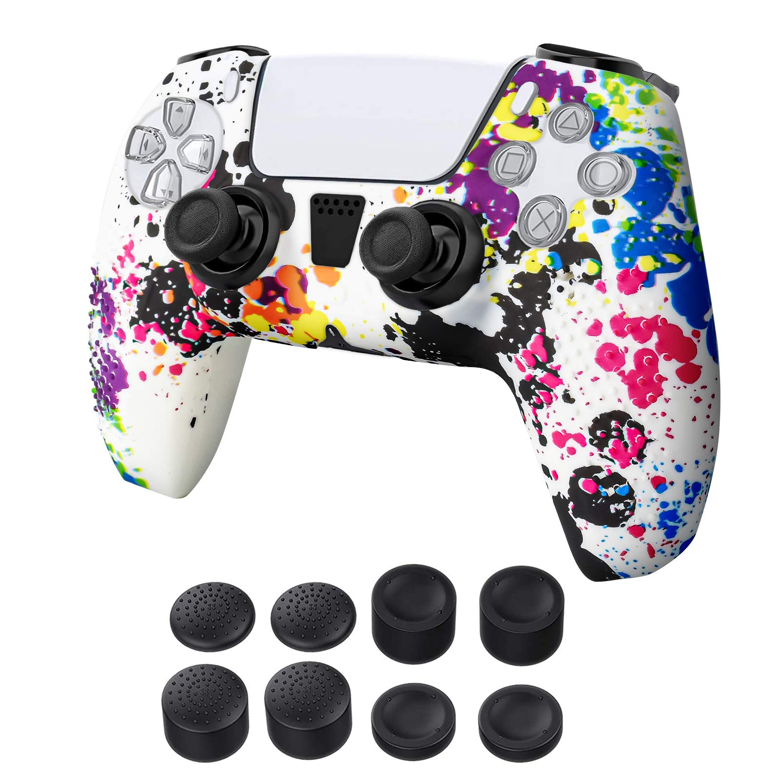 Newseego Case for PS5 Controller, Water Transfer Printing Camouflage Soft Silicone Cover with 8 Pcs Thumb Grips, Protective Non-Slip Case for Playstation 5 DualSense Controller