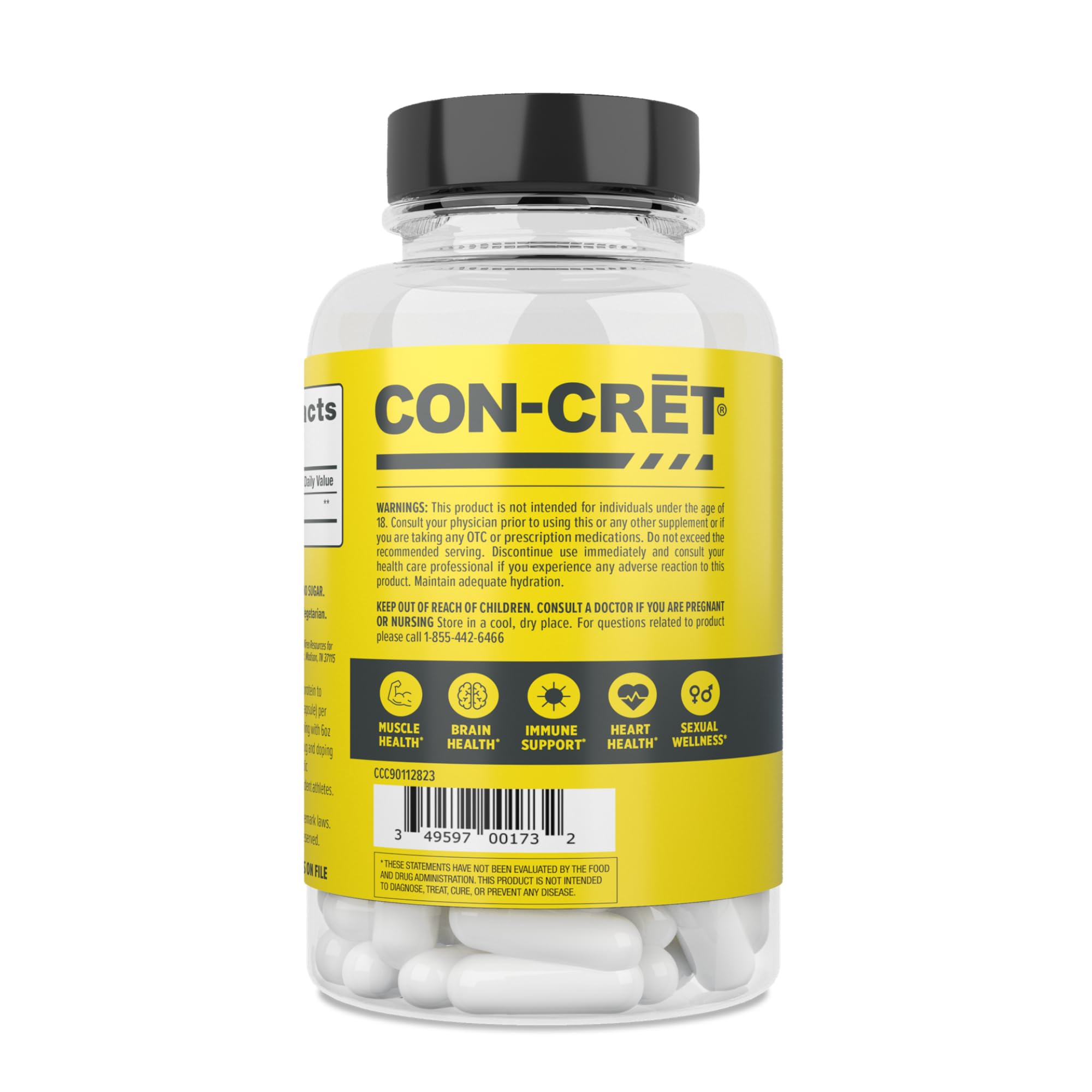 CON-CRET Creatine HCl Capsules | Muscle, Cognitive, Cellular Energy Support | No Bloating or Cramps | USA Made & NSF Certified | Creatine Pills (72ct)