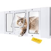 HOMEPEDIA Full-Size Cat Door for Window, H: 15.3", Fit 24"-28" Window | Weatherproof Aluminum Frame &amp; HD Glass, Quick 1-Minute Installation, Magnetic Closing Window Cat Door Insert