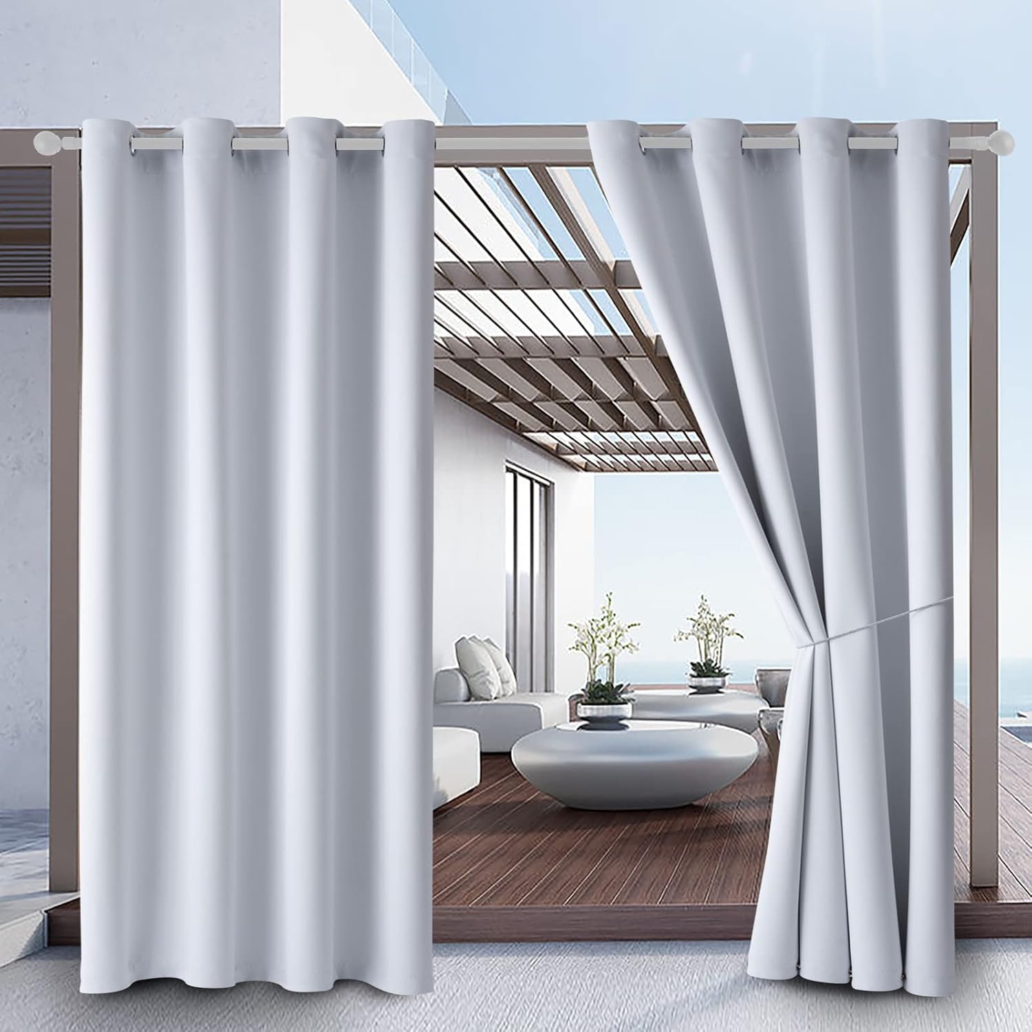 Outdoor Curtains - Waterproof Outdoor Curtain W52 x L84 - Grommet Top Sunlight Blocking Window Treatment Drapes Blackout Curtains for Home Bedroom Living Room Outdoor Patio Porch Pergola Cabana Gazebo (2 Panels)