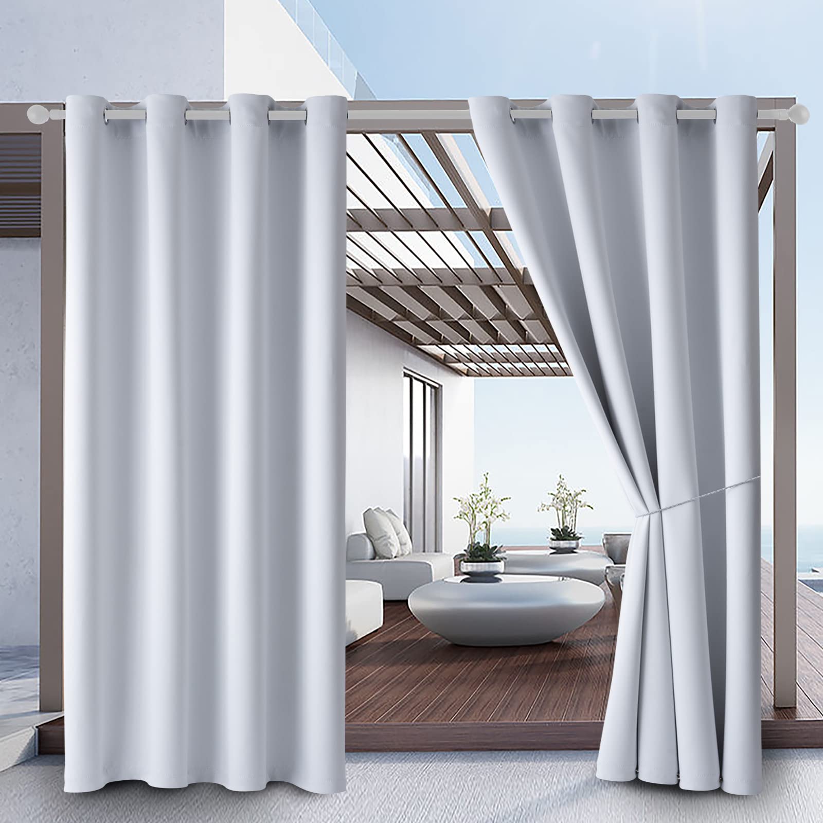 Outdoor Indoor Curtains W52 x L108 for Patio - Weather-resistant Window Panels Privacy Protect Grommet Top Thermal Insulated Home Curtain for Porch Pergola Lawn Garden Hot Tub Area (2 Panels)