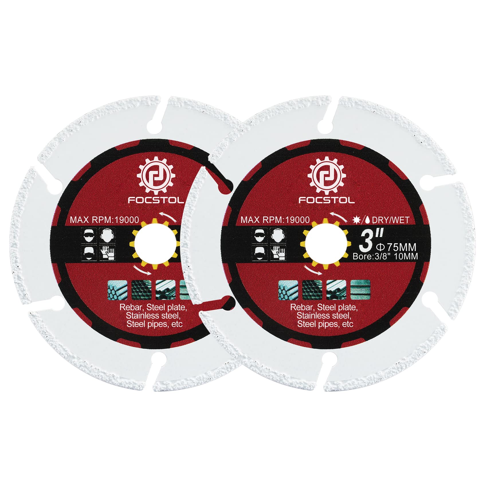 FOCSTOL Diamond Metal Saw Blade - 2pcs 75mm Cutting Disc for Steel Pipe Rebar Stainless Steel for Angle Grinder Arbor 10mm