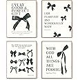 LARTSFRO Coquette Black Bow Bible Wall Art Decor Posters, Black Bow Room Bedroom Bathroom Wall Art Decor Aesthetic for Teen Girls Gifts, Inspirational Bible Verses Bow Wall Decor, 10x8 Inch Set of 4 Bow Pictures Unframed