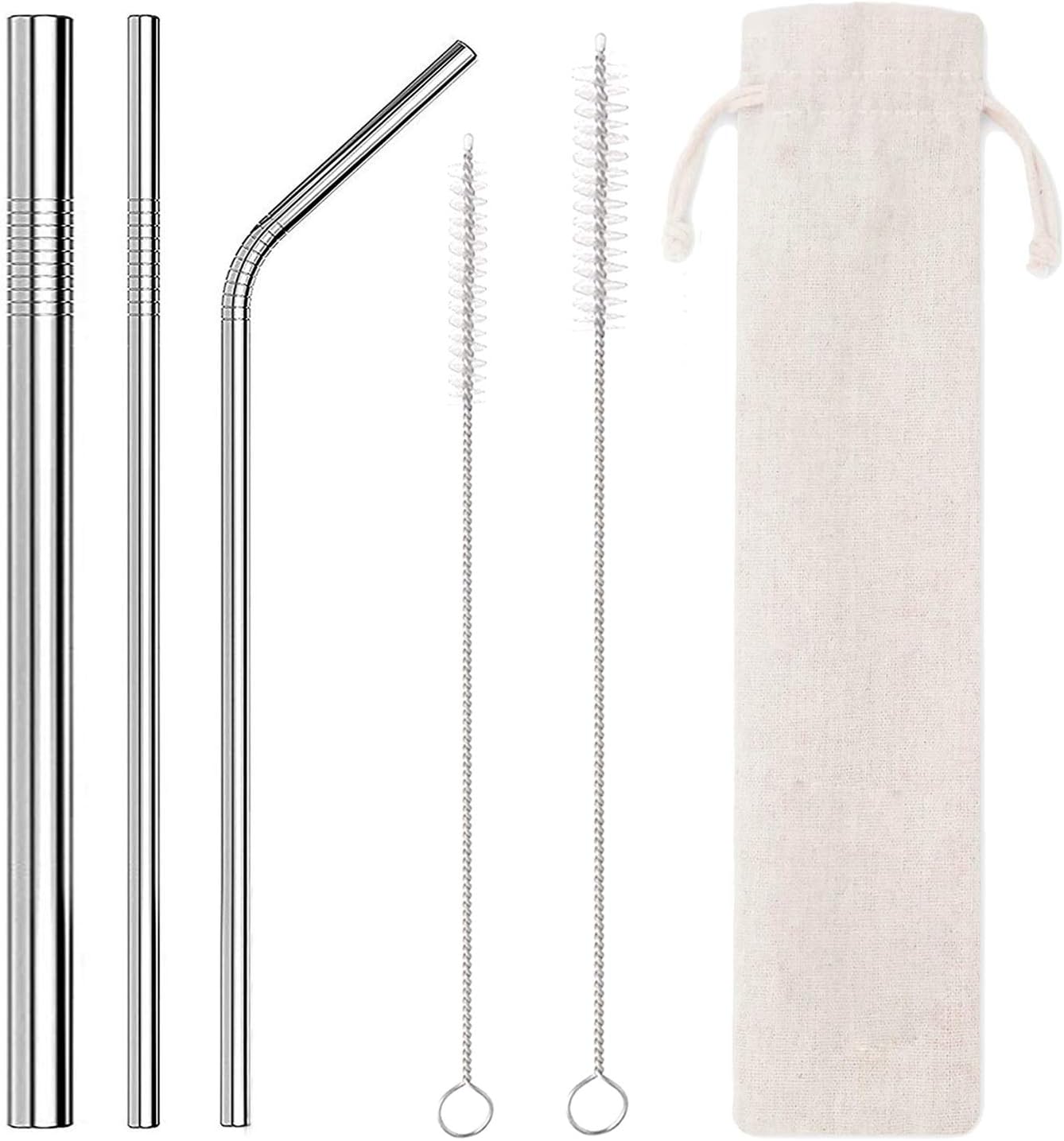 Metal Straw, Binseni Stainless Steel Straws Reusable Metal Drinking Straws 8.5 inch with Cleaning Brush for Smoothie 20 oz / 30 oz Tumblers Cocktail (3PCS)