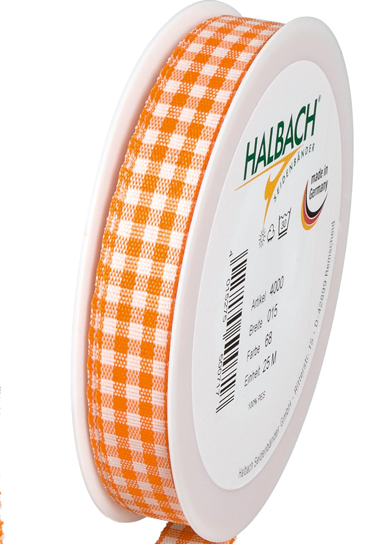 Halbach Seidenbänder Vichy 15mm Orange Check Ribbon for Gift Wrapping, Celebration Ribbon