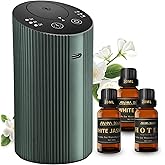 Waterless Essential Oil Diffuser Starter Kit with 3 x 20mL Essential Oil, Rechargeable Scent Diffuser for Home Car Bathroom, 3 Mist & 4 Timer, Portable Small Aromatherapy Diffuser Machine, DarkGreen