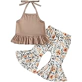 TheFound Toddler Baby Girl Summer Outfit Halter Top Bell Bottoms Flare Pant 2Pcs Infant Newborn Clothes