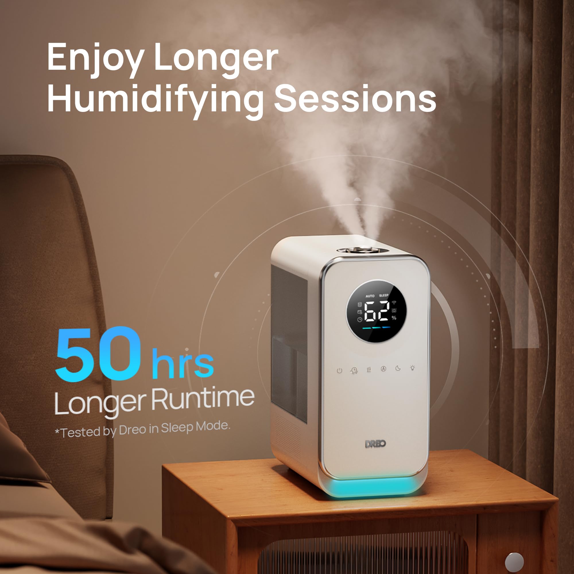 Dreo Humidifiers for Bedroom, Top-filled Smart Quiet Cool Mist Humidifiers for Large Room Home, Oil Diffuser & Nightlight, 50Hours Runtime for Indoor Plants, with Alexa/Google, Grey