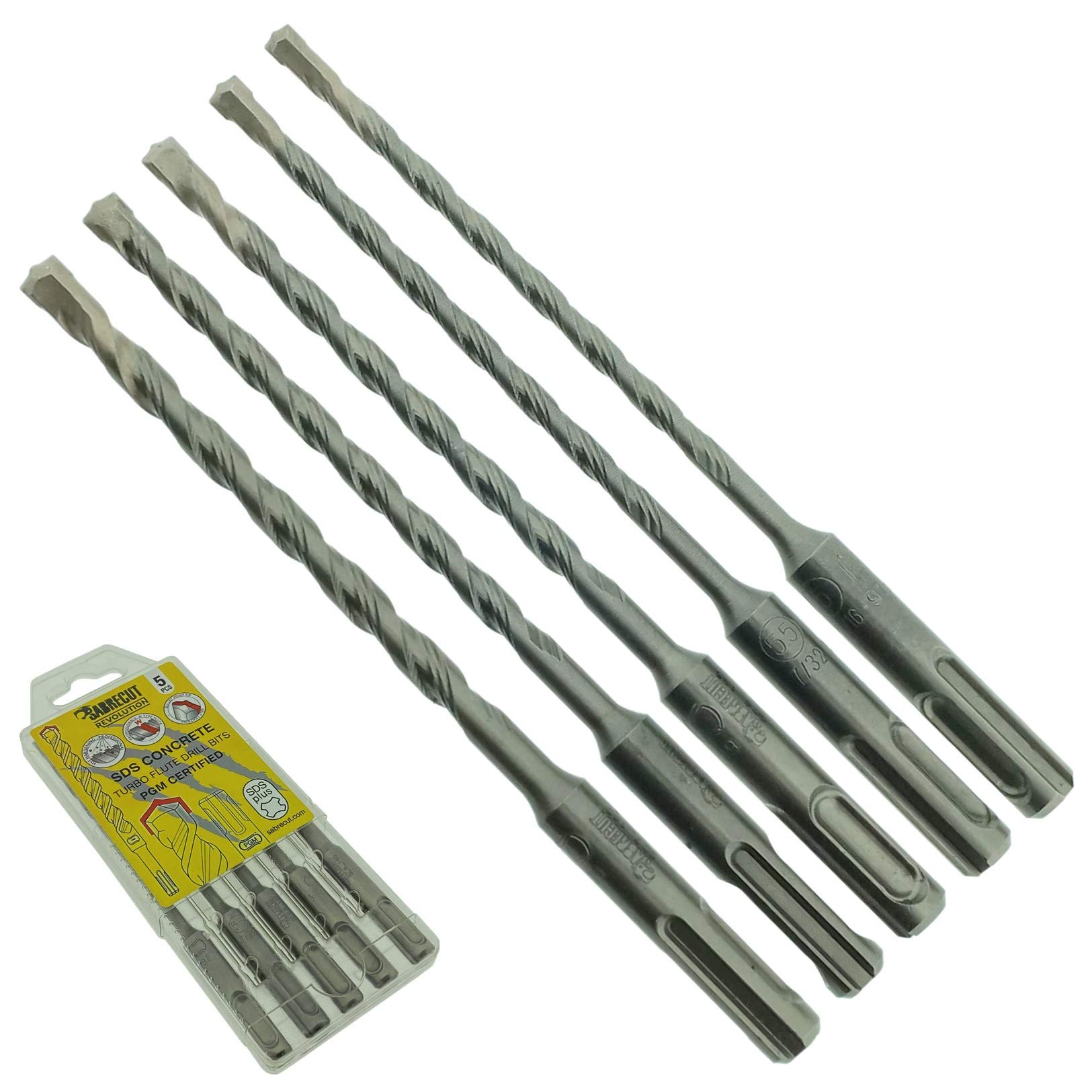 5 x SabreCut SDSAK4 5mm 5.5mm 6mm 6.5mm 7mm x 160mm PGM Approved SDS Plus Drill Bit Mix Kit For Stone Concrete Brick