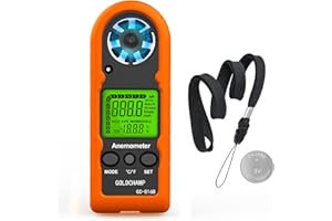 GOLDCHAMP Mini Anemometer Handheld, Digital Wind Speed Meter Anemometer Handheld Wind Gauges for Measuring Wind Speed Temperature and Wind Chill for Shooting Windsurfing Fishing Hunting