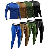 Liitrsh 4 Sets Men's Thermal Underwear Set Winter Fleece Lined Thermal Top and Bottom Set Long Base Layer for Cold Weather