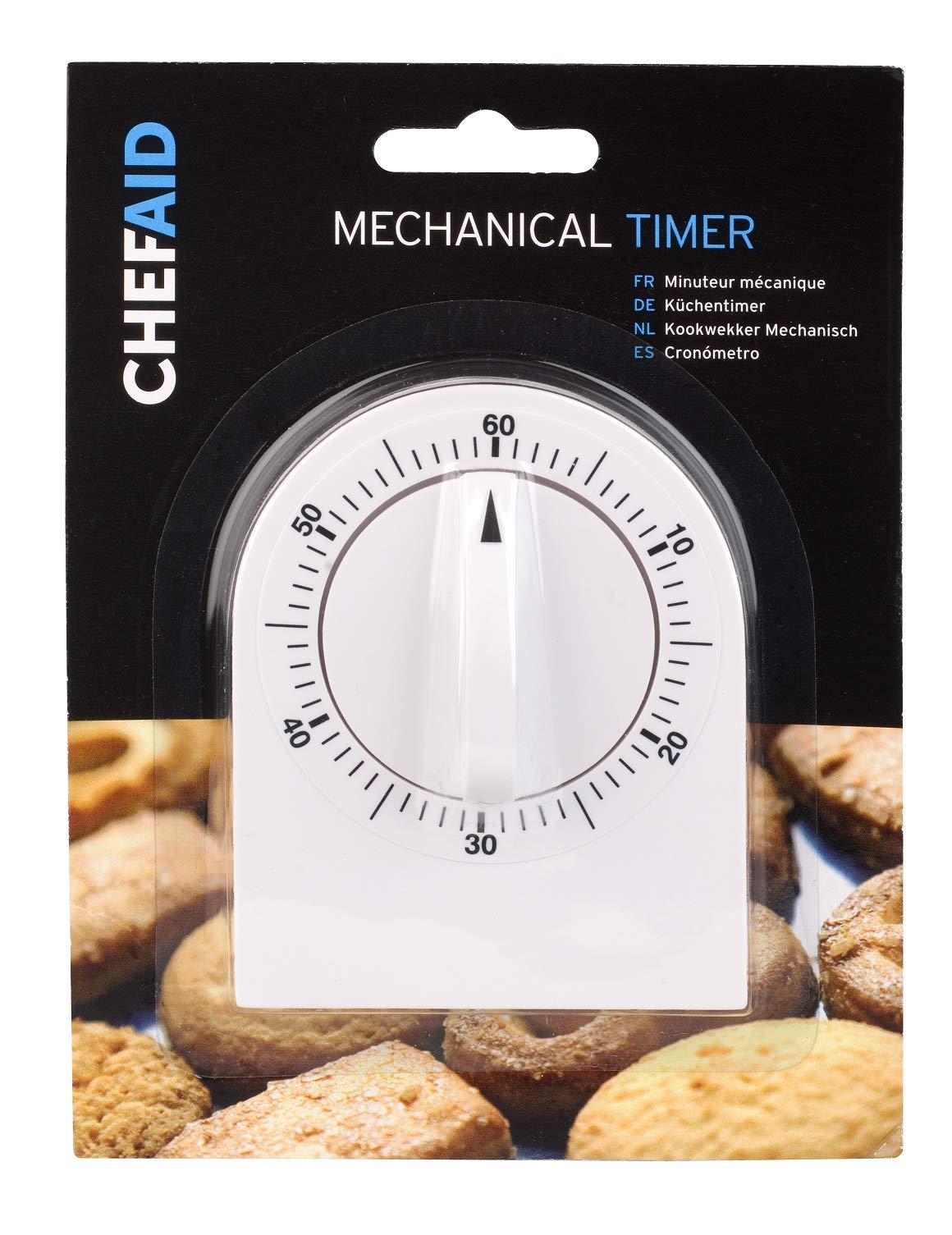 Chef Aid Wind Up Classic 60 Minute Mechical Timer, Supplied in White with clear and easy to read marking and a Loud Ringer — image 1