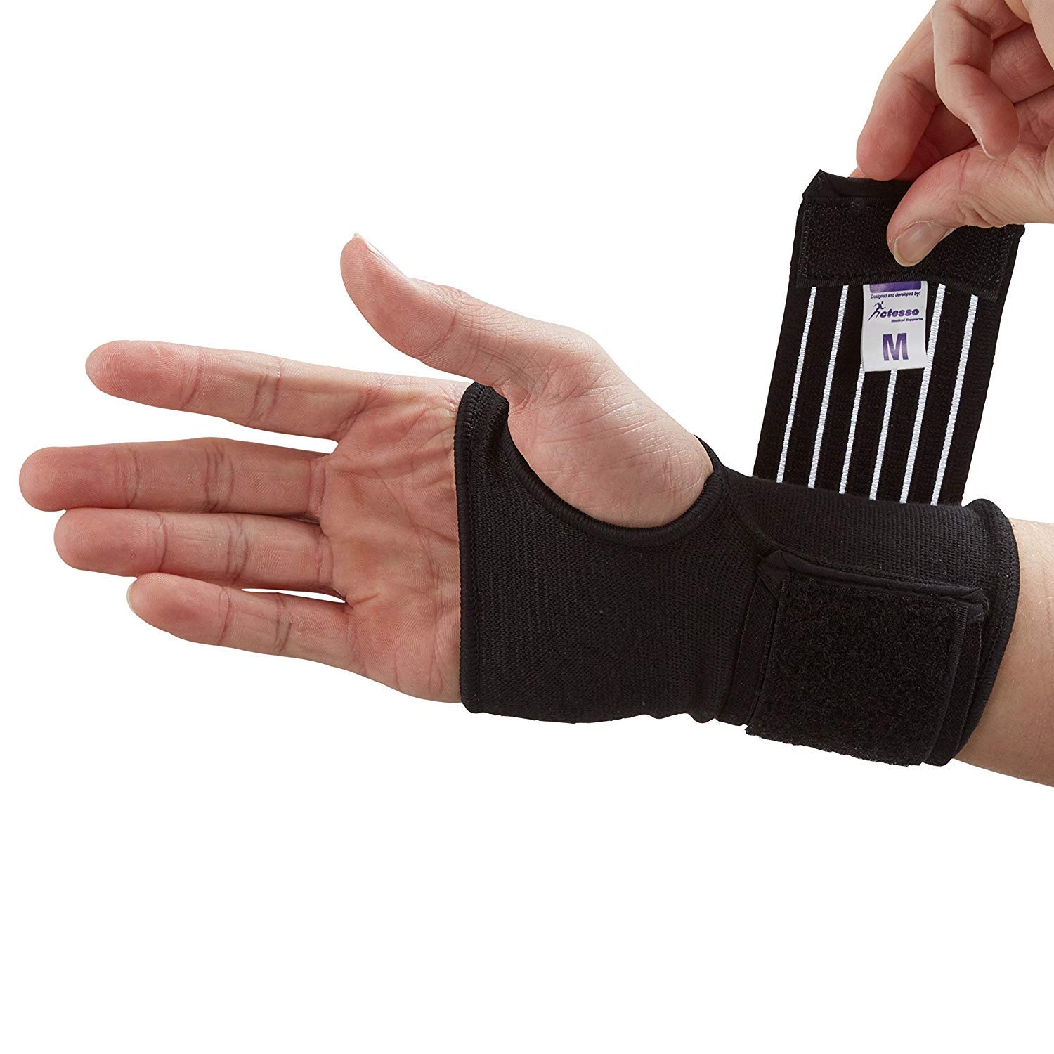 Actesso Elastic Wrist Support with Strap (L, Black) Ideal for Sprains