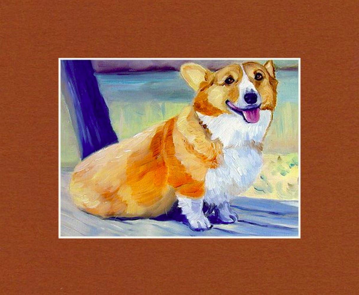 Pembroke Welsh Corgi dog matted Original Fine Art Oil Painting by Lyn Hamer Cook Note: room view is for display purposes only to show how the painting may look in a room. Painting is unframed.