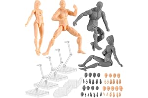 Wettarn 4-Pack Poseable Drawing Figures for Artists, Male and Female Body Models with Interchangeable Heads Hands Feet and Stands, PVC Action Mannequins for Sketching Painting Animation Practice