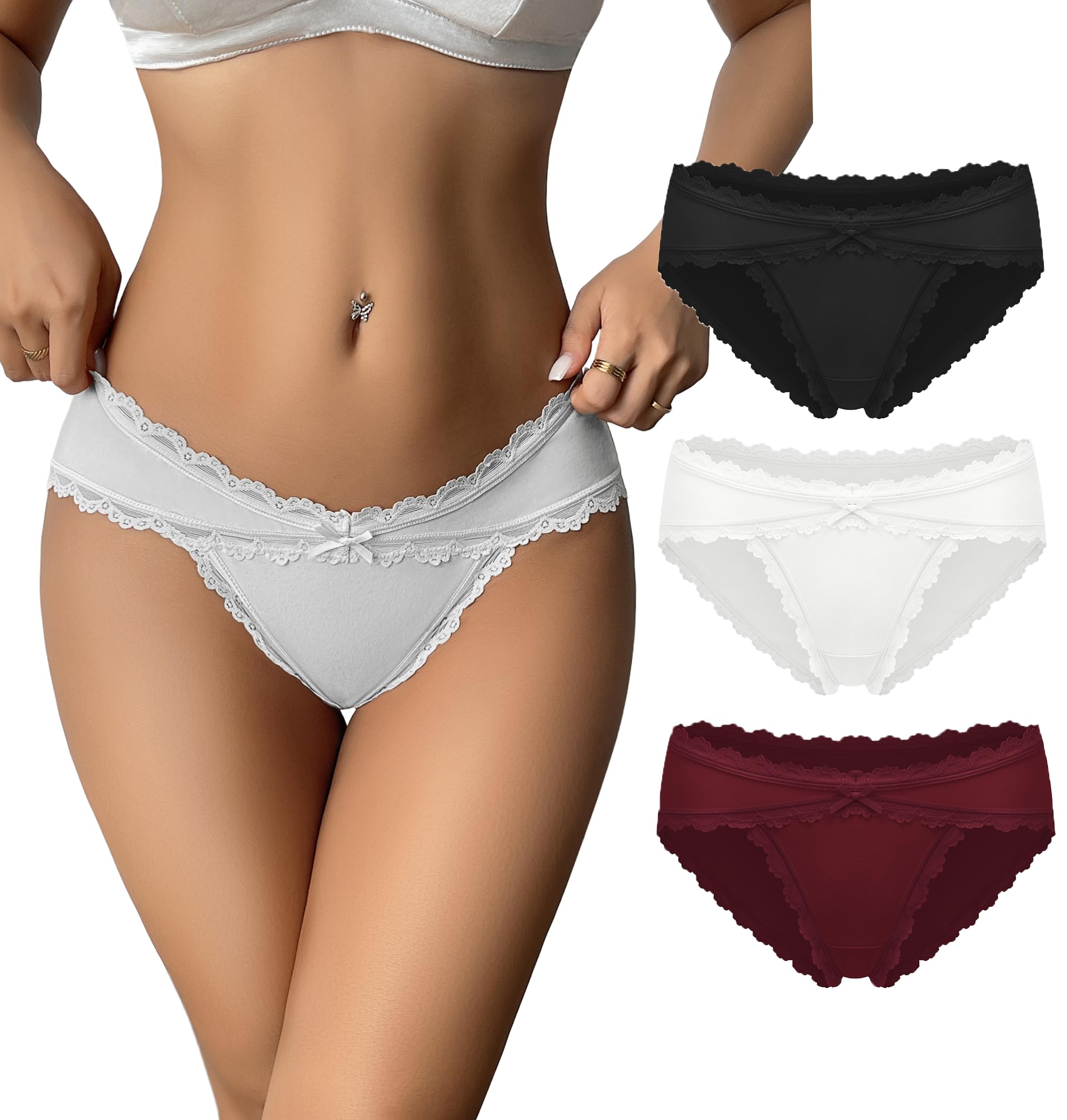 Photo 1 of **PARTIAL SET/ BURGUNDY PAIR ONLY*** Avidlove Womens Underwear Cotton Panties Cheeky Bikini Underpanties Lace Stretch Hipster Briefs Multipack