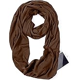elzama Infinity Loop Solid Color Scarf With Hidden Zipper Pocket For Women - Lightweight Travel Neck Wrap