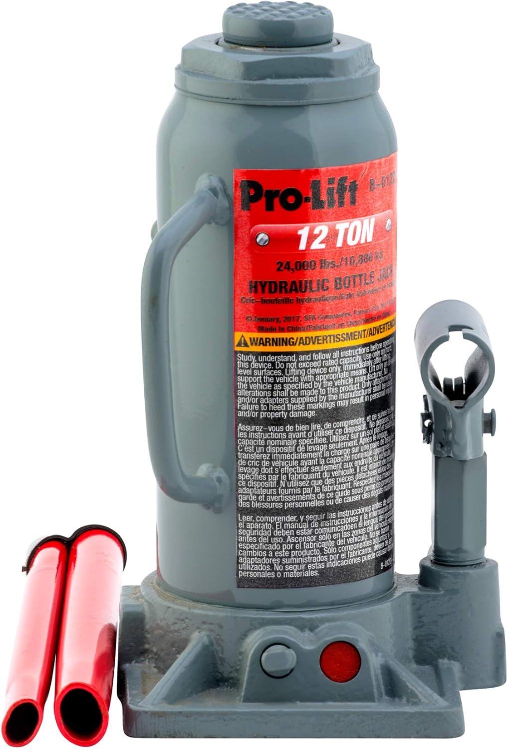 Pro-Lift B-012D Grey Hydraulic Bottle Jack - 12 Ton Capacity: Automotive