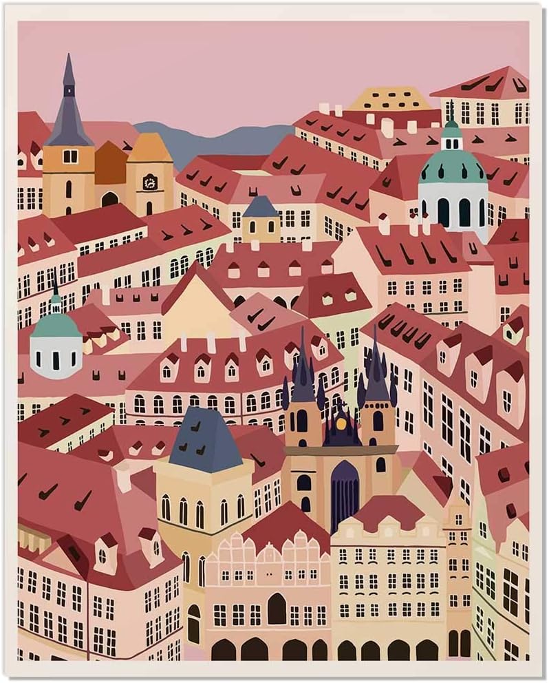 Prague Print Prag Art Print Praha Print Praha Art Prague Artwork Prague Drawing Prague Illustration Prague Czech Architecture Illustration Architecture Wall Art Retro Artwork Unframed 8 x 10 Inches